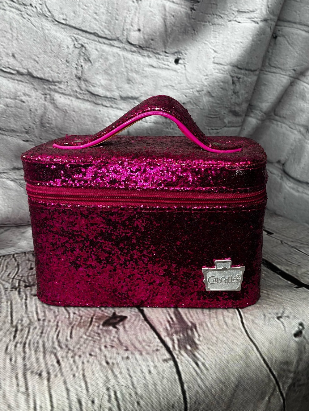 Caboodles Go Getter Mini Vanity Valet Barbie Pink Glitter Cosmetic Case 4.5”x7”
